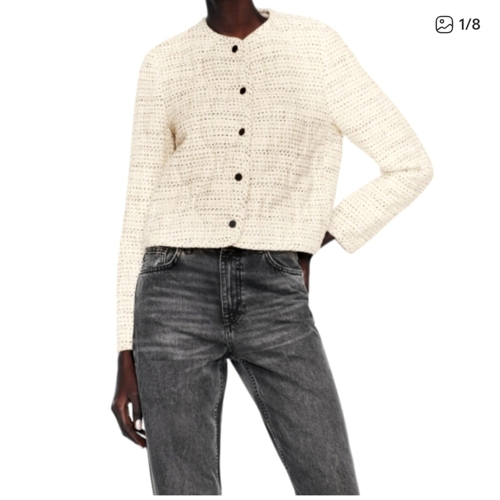 🌟NWT ZARA - Textured Woven Jacket – Cream - Ivory - Size S